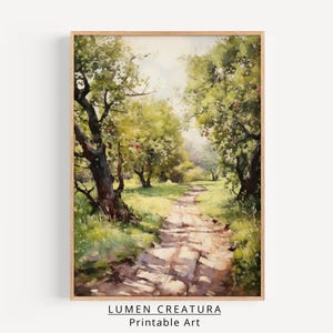 Spring Country Wall Art | Vertical Landscape Painting | Vintage apple tree Landscape Oil Painting , Digital Download