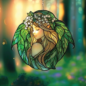 Attrape-soleil féerique fleur de muguet de mai, décoration de fenêtre en acrylique avec fleurs en faux vitrail, cadeau de fête des mères ou d'anniversaire pour maman