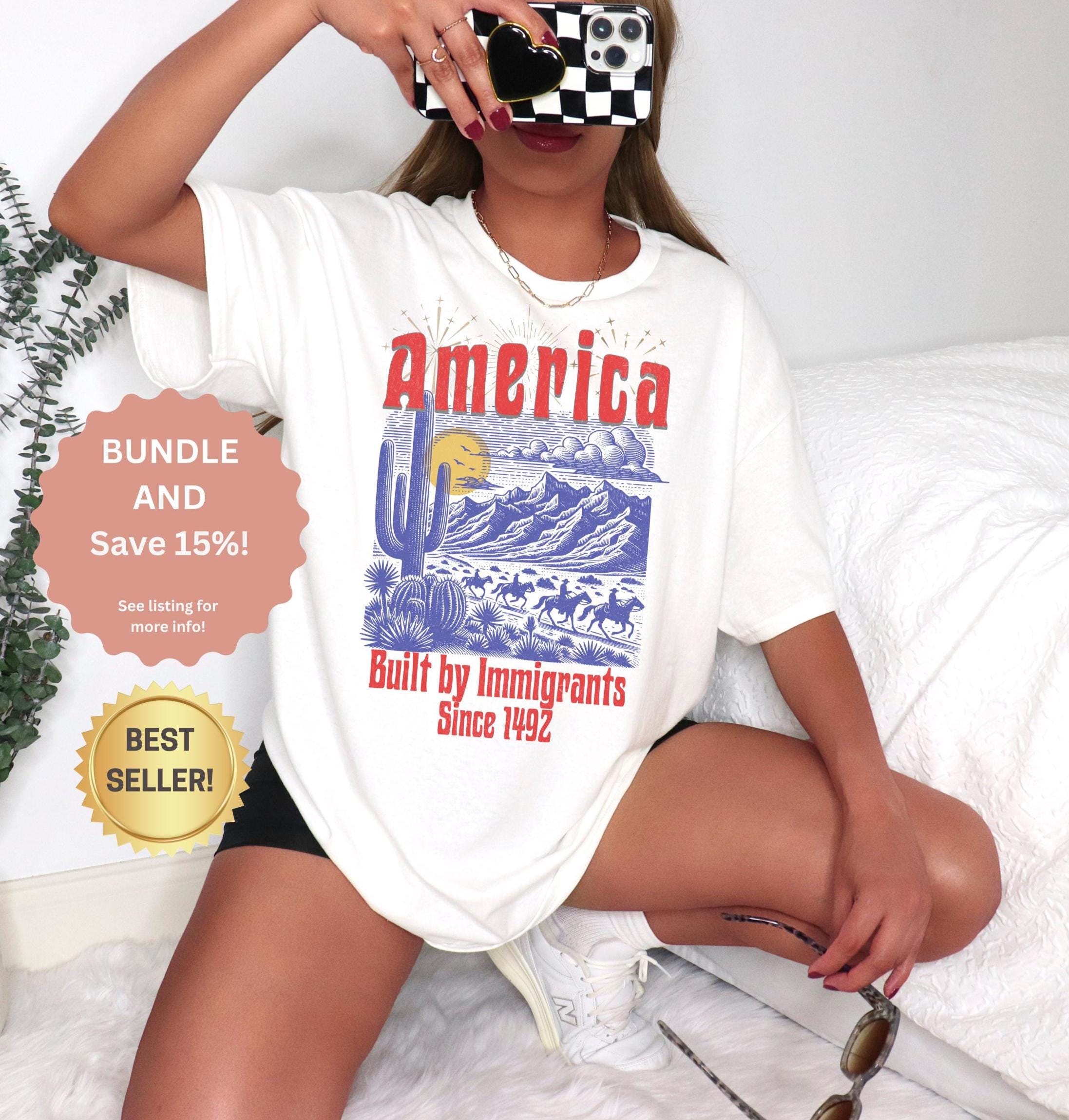 BESTSELLER Fourth Of July Honoring Immigrants - Unisex Cotton, Built By Immigrants, Gift for Activists, Social Justice, Graphic Summer Tee- HHT014