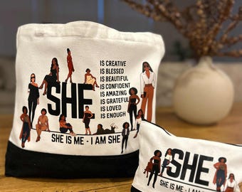 She is Me Large Canvas Tote Bag Set