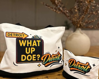 Detroit Vibes Large Canvas Tote Bag Set