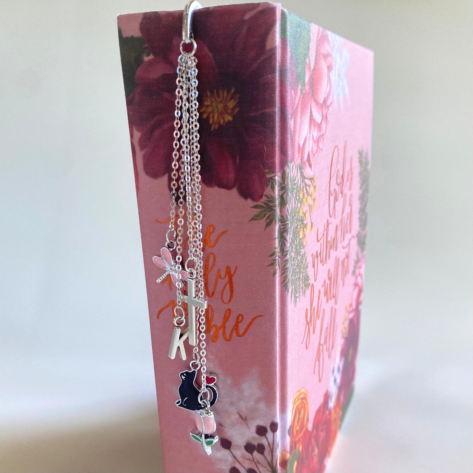 Silver Bookmark Charm Chain Personalized Bible Bookmark With Initial ...