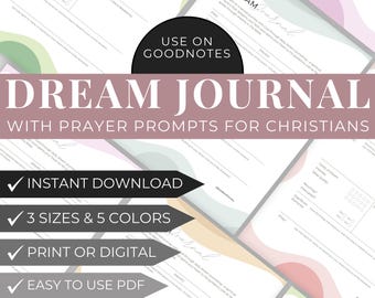 Christian Dream Journal Prayer Notebook Faith Based Dream Interpretation Digital Download Printable or GoodNotes PDF for Guided Reflection