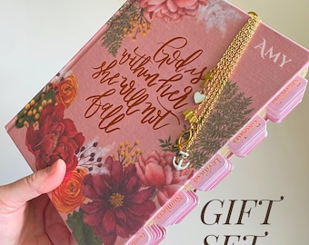 Journaling Bible with Tabs Women NIV Study Bible Personalized Large Print Pink Bible Tabbed Christian Gift Set Baptism Bible with Note Space