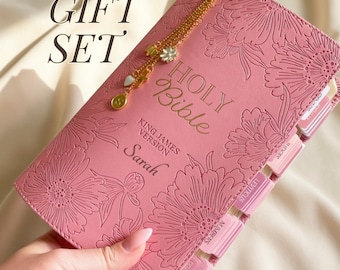 Laschen-Bibel mit Blumen KJV Bibel für Frauen Christliches Geschenk für Frau Benutzerdefinierte Bibel mit Laschen Kunstleder Blumenbibel für Frauenbibelstudie