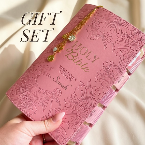Tabbed Bible with Flowers KJV Bible for Women Christian Gift for Wife Custom Bible with Tabs Faux Leather Floral Bible for Women Bible Study