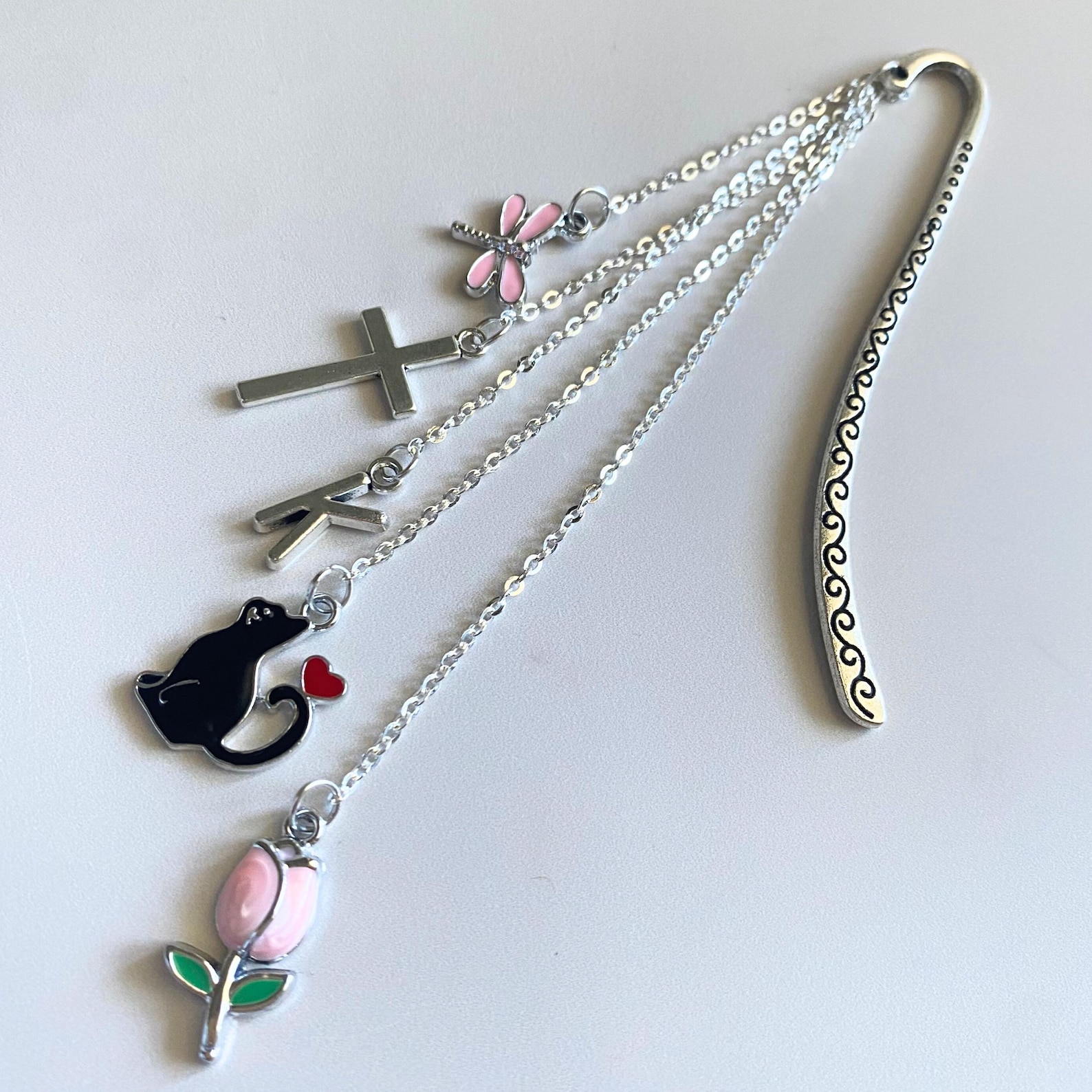 Silver Bookmark Charm Chain Personalized Bible Bookmark With Initial ...