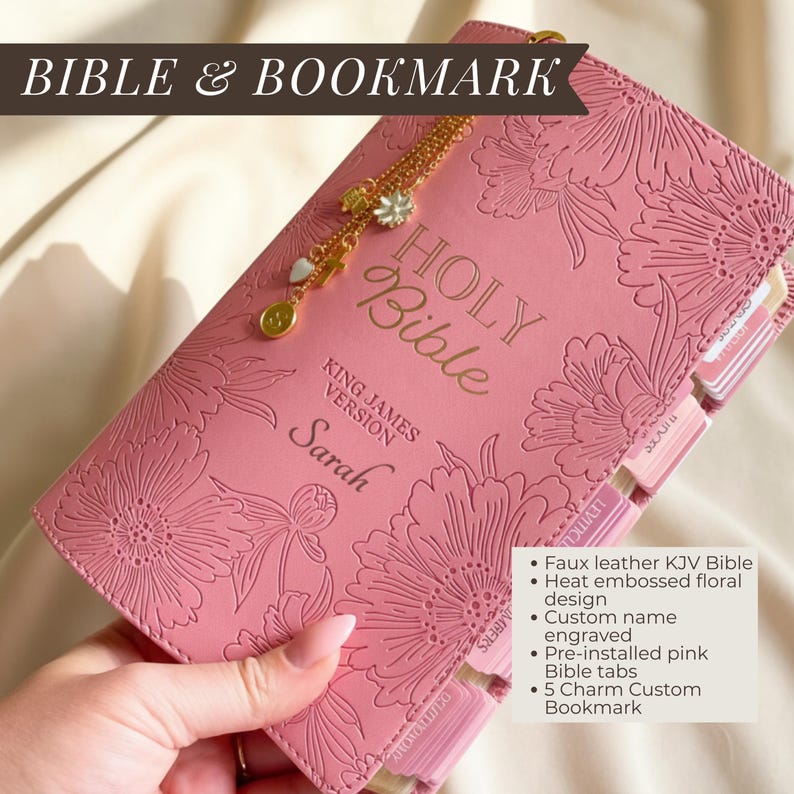 Tabbed Bible with Flowers KJV Bible for Women Christian Gift for Wife Custom Bible with Tabs Faux Leather Floral Bible for Women Bible Study Bible & Bookmark