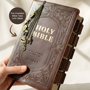 Large Print KJV Bible with Tabs Brown Faux Leather Custom Initial Charm Bookmark Gift Set for Baptism Bible Christian Armor of God image 14