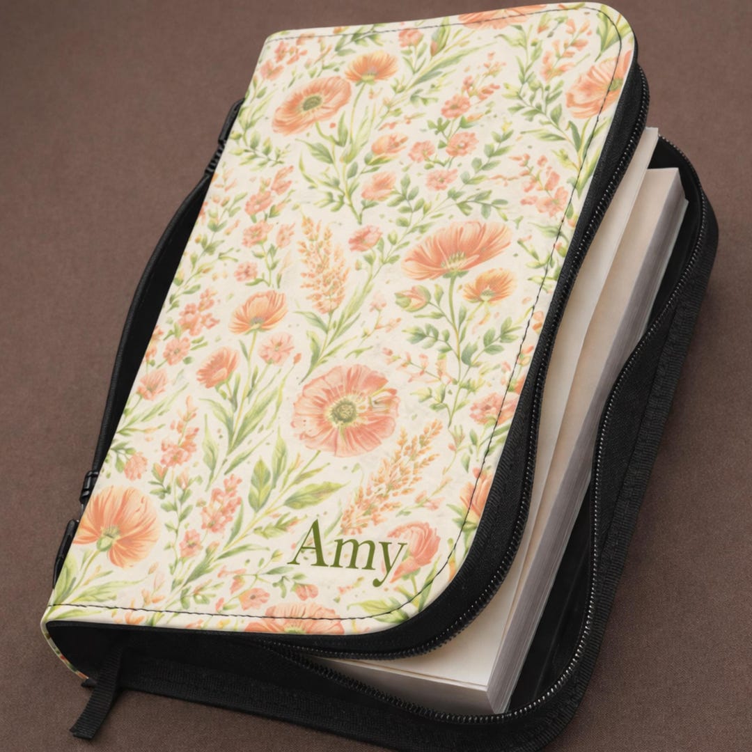 Bible Cover With Pockets Floral Scripture Case Organizer Church ...