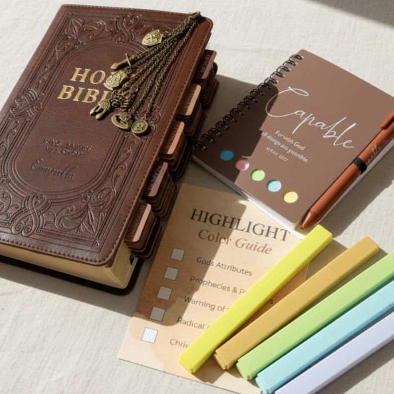 Large Print KJV Bible with Tabs Brown Faux Leather Custom Initial Charm Bookmark Gift Set for Baptism Bible Christian Armor of God image 17