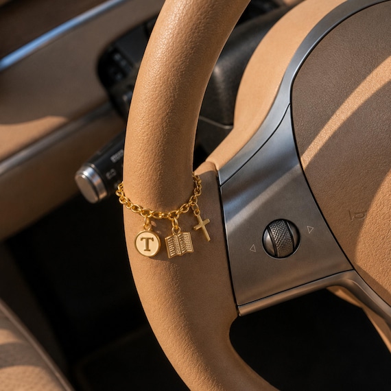 Faith Car Charm Steering Wheel Chain Christian Car Accessory New Driver Gift for Teen Girl Personalized Rearview Charm Auto Decor for Women