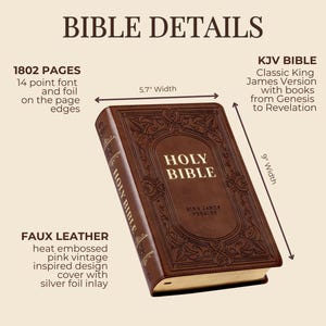 Large Print KJV Bible with Tabs Brown Faux Leather Custom Initial Charm Bookmark Gift Set for Baptism Bible Christian Armor of God image 2