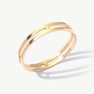 14K Solid Gold Double Band Ring, Minimalist Split Design