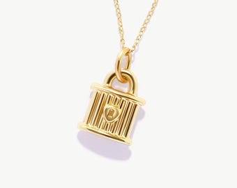 14K Solid Gold Padlock Necklace: Dainty Love Lock Pendant