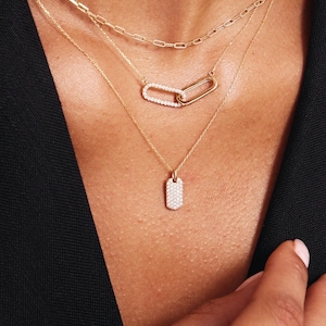 14k Solid Gold Dog Tag Necklace: Sparkling Pendant