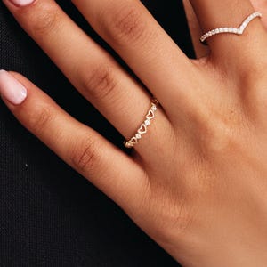 14K Gold Open Heart Ring: Dainty Promise Ring Band