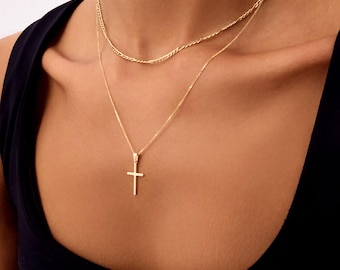 14K Solid Gold Cross Necklace, Christian Pendant, Minimalist Religious Jewelry, Cross Pendant, Cross, Gold Cross, Cross Jewelry