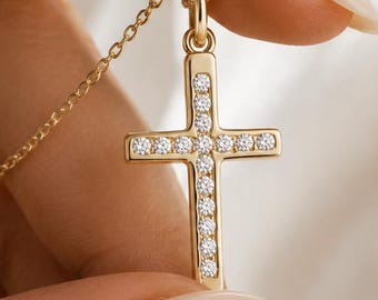 14K Solid Gold Cross Necklace, Christian Faith Jewelry