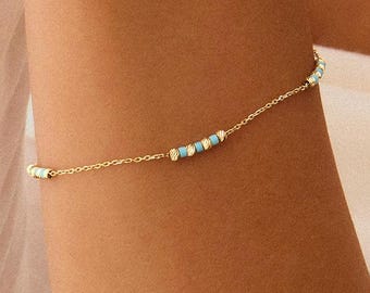 14K Gold Beaded Bracelet, Colorful Bracelets, Friendship Bracelets, Ball Bracelet, Multicolor Bracelet, Multicolor Beads, Colorful beads,