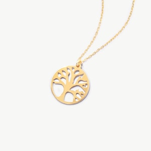14K Gold Tree of Life Necklace · Family Tree Pendant · Symbolic Gift of Growth and Connection
