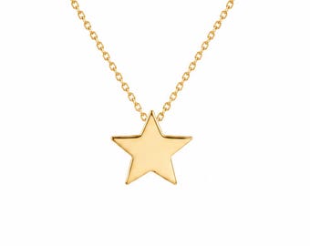 14K Solid Gold Tiny Star Necklace, Dainty Celestial Pendant, Minimalist Layering Jewelry