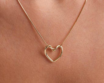 Collar de corazón delicado, collar minimalista, collar de amor, joyería de aniversario para ella, regalos para el Día de la Madre