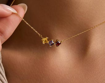 14K Gold Birthstone Necklace, Dainty Family Birthstone Necklace, Custom Gift for Her, Minimalist Necklace, Mother’s Day Gift, Gift for Mom