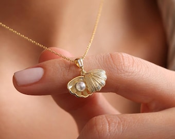 Mermaid Necklace, Oyster Shell Pearl Necklace, Mothers Day Jewelry, Gifts For Her, Birthday Necklace, Valentines Day Pearl Necklace Gift