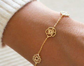 Personalized Birth Flower Bracelet, Birth Flower Bracelet, Birth Month Flower Bracelet, Christmas Gift, Gift for Her, Mom Bracelet