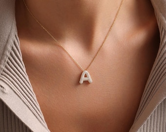Bubble Letter Necklace, Personalized Jewelry, Bubble Initial Necklace, Christmas Gift, Gift for Her, Birthday Gift, Mothers Day Gift