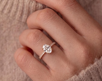 14K Gold Oval Simulated Diamond Engagement Ring, 1CT 1.5CT 2CT 3CT, Solitaire Ring, Promise Ring, Wedding Ring