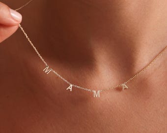 14K Gold Mama Letter Necklace, Personalized Name Jewelry, Minimalist Necklace with Name, Initial Necklaces, Mothers Day Gifts for Mom