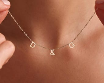 14K Gold Initial Necklace, Personalized Letter Jewelry