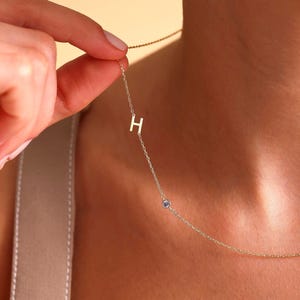 Collar con inicial y piedra de nacimiento en oro de 14 quilates, collar con letra y piedra de nacimiento, regalo para el Día de la Madre, collar con letra personalizado, regalo para ella