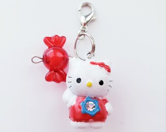 Cute Cat Charm, Kawaii Kitty Jewelry, Charm for Bracelet. Metal Bell Charm, Silver Lobster Clasp