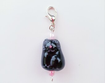 Cute Cat Charm, Kawaii Cat Jewelry, Charm for Bracelet. Black Cat Charm, Silver Lobster Clasp