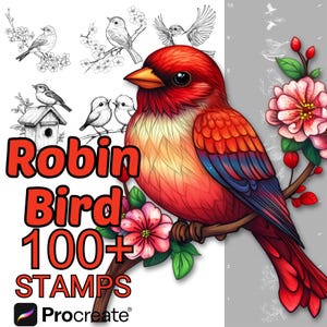 Pinceles de animales de petirrojo para Procreate / Más de 100 sellos de petirrojo para Procreate / Pájaros / Adulto / Bebé / Dibujos animados de petirrojo para Procreate / Volando