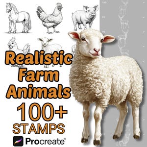 Procreate Realistische Bauernhoftiere Pinsel | 100+ Bauernhof Tiere Procreate Stempel | Kuh | Ziege | Huhn | Bauernhof | Wald | Safari | Waldland | Wild