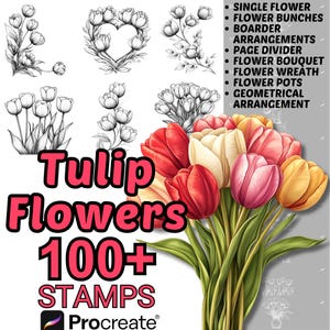 Brosses Procreate fleurs de tulipes | Plus de 100 tampons de procréation de fleurs de tulipes | Compositions florales Procréer | Procréation botanique | Nature | Tulipe