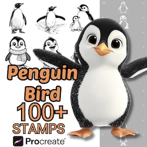 Pinceles de animales de pingüinos y aves para Procreate / Más de 100 sellos de pingüinos y aves para Procreate / Pájaros / Adultos / Bebés / Dibujos animados de pingüinos para Procreate