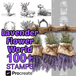 Procreate Lavender Flower Brushes | 100+ Lavender Flower Procreate Stamps | Floral Objects Procreate | Botanical Procreate |Nature Procreate