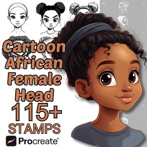 Pinceles de cabezas africanas de dibujos animados para Procreate / Más de 100 sellos de cabezas africanas de dibujos animados para Procreate / Kawaii / Lindo / Retrato chibi para Procreate