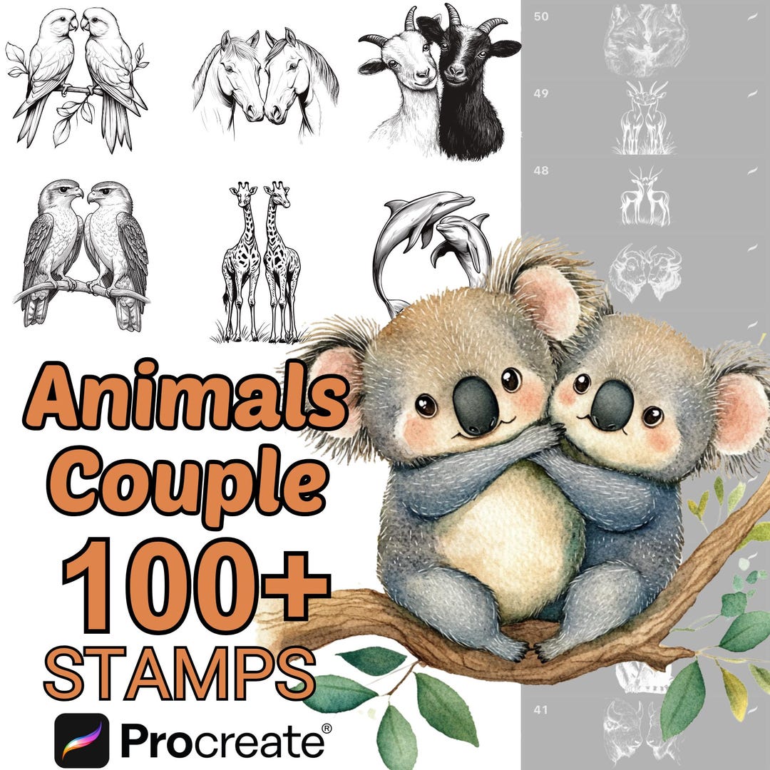 Procreate Animals Couple Brushes | 100+ Animals Procreate Stamps ...