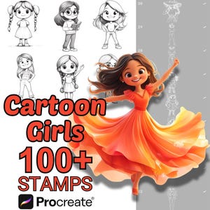 Procreate Chibi Girls Brushes | 100+ Cute Cartoon Characters Procreate Stamps | Kawaii Procreate Stamps | Cute Procreate | Girl Procreate
