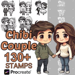Procreate ちびカップル ブラシ | 130 種類以上のかわいいちびカップル Procreate スタンプ | かわいい Procreate | かわいい Procreate | ロマンチックなカップル | バレンタイン