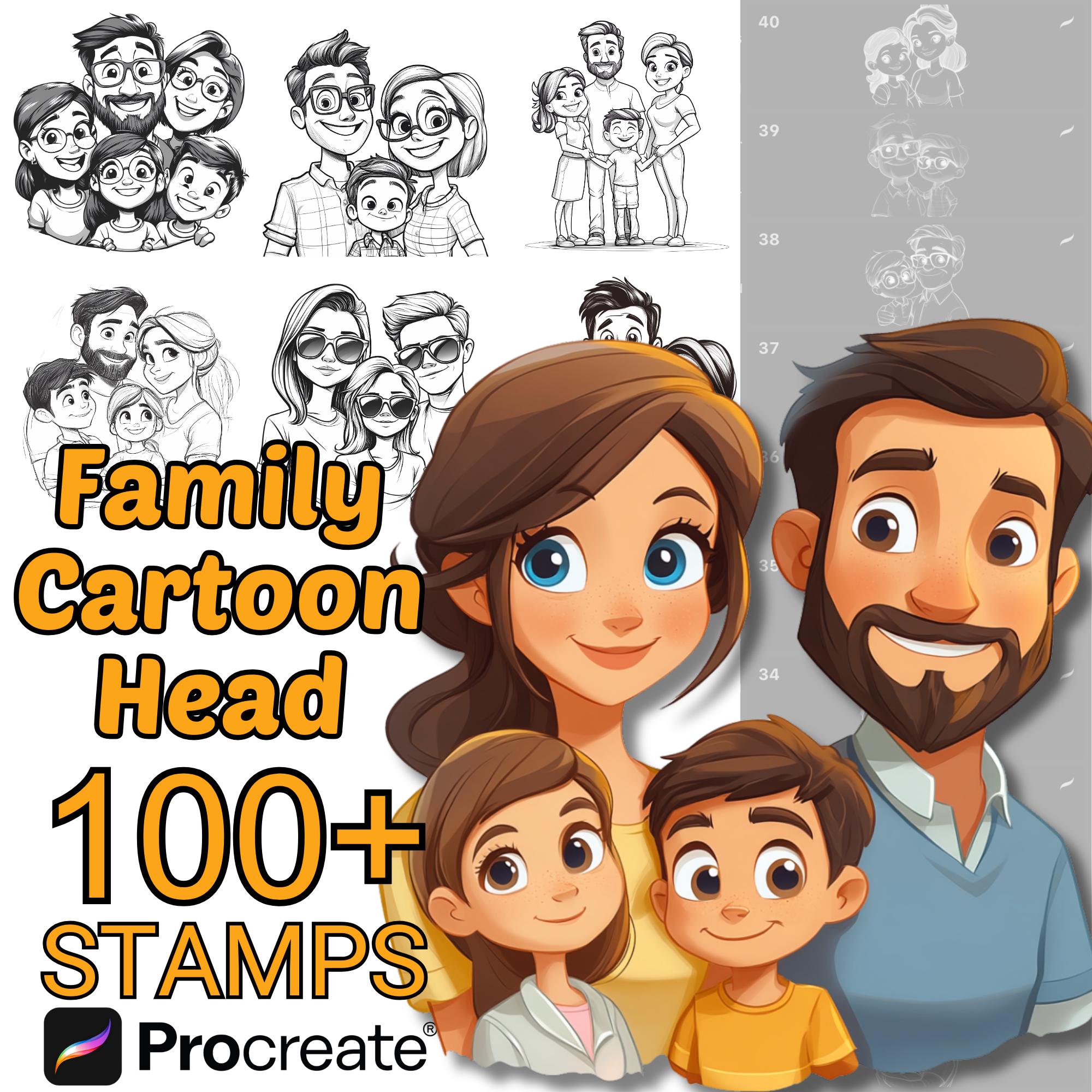 Procreate Family Cartoon Head Brushes | 100+ Cartoon Family Procreate  Stamps | Cute Chibi Portrait | Mom, Dad, Son, Daughter, Grand Parents - Etsy, image size:2000x2000