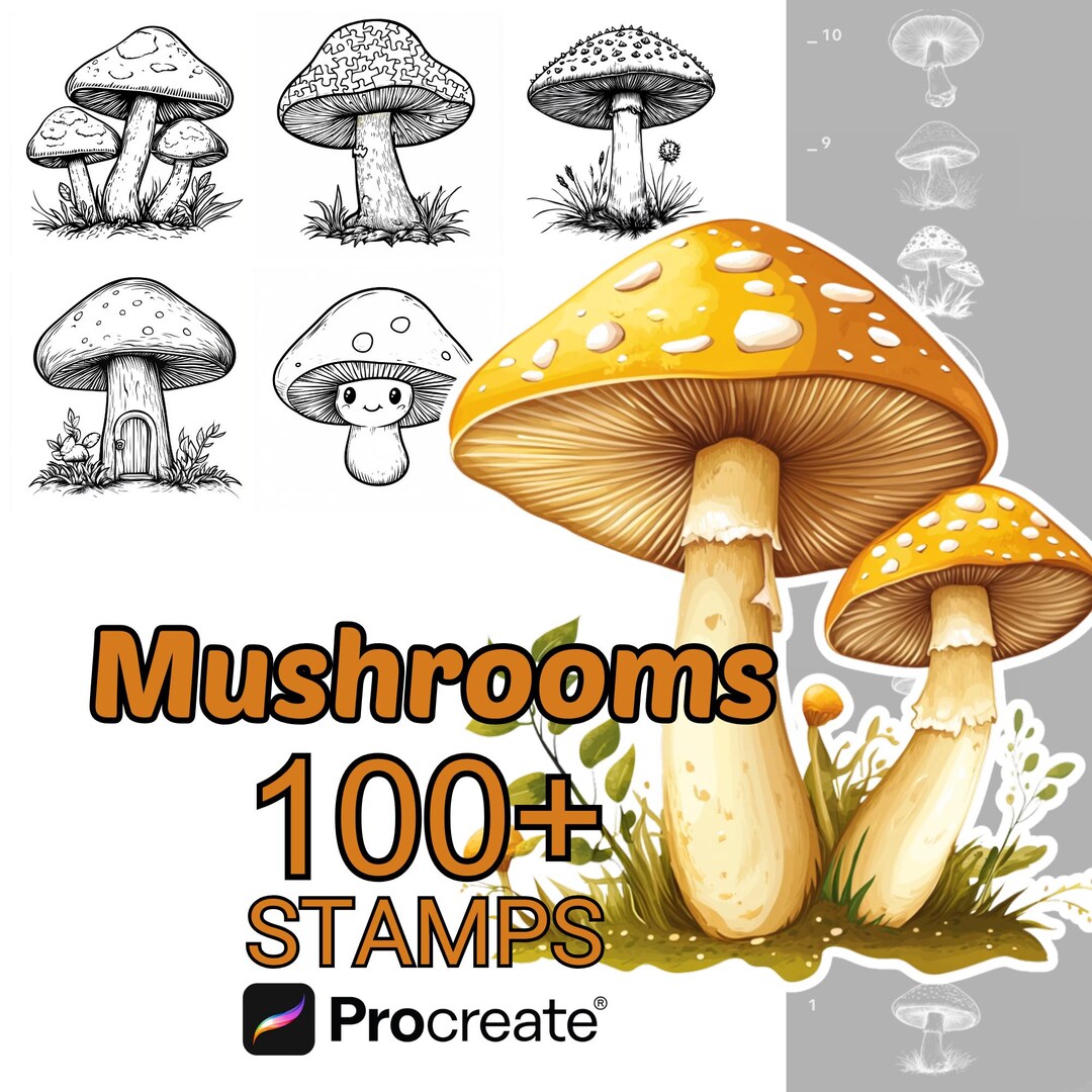 Procreate Mushrooms Brushes | 100+ Mushrooms Procreate Stamps | Nature ...