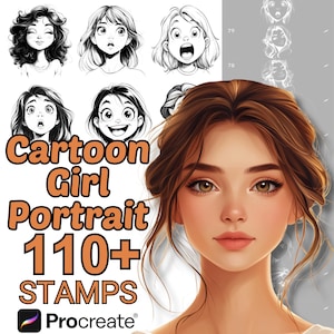 Procreate Cartoon Girl Portrait Brushes | 100+ Cute Chibi Cartoon Girl Portrait Procreate Stamps | Cute Procreate | Girls Portrait Procreate