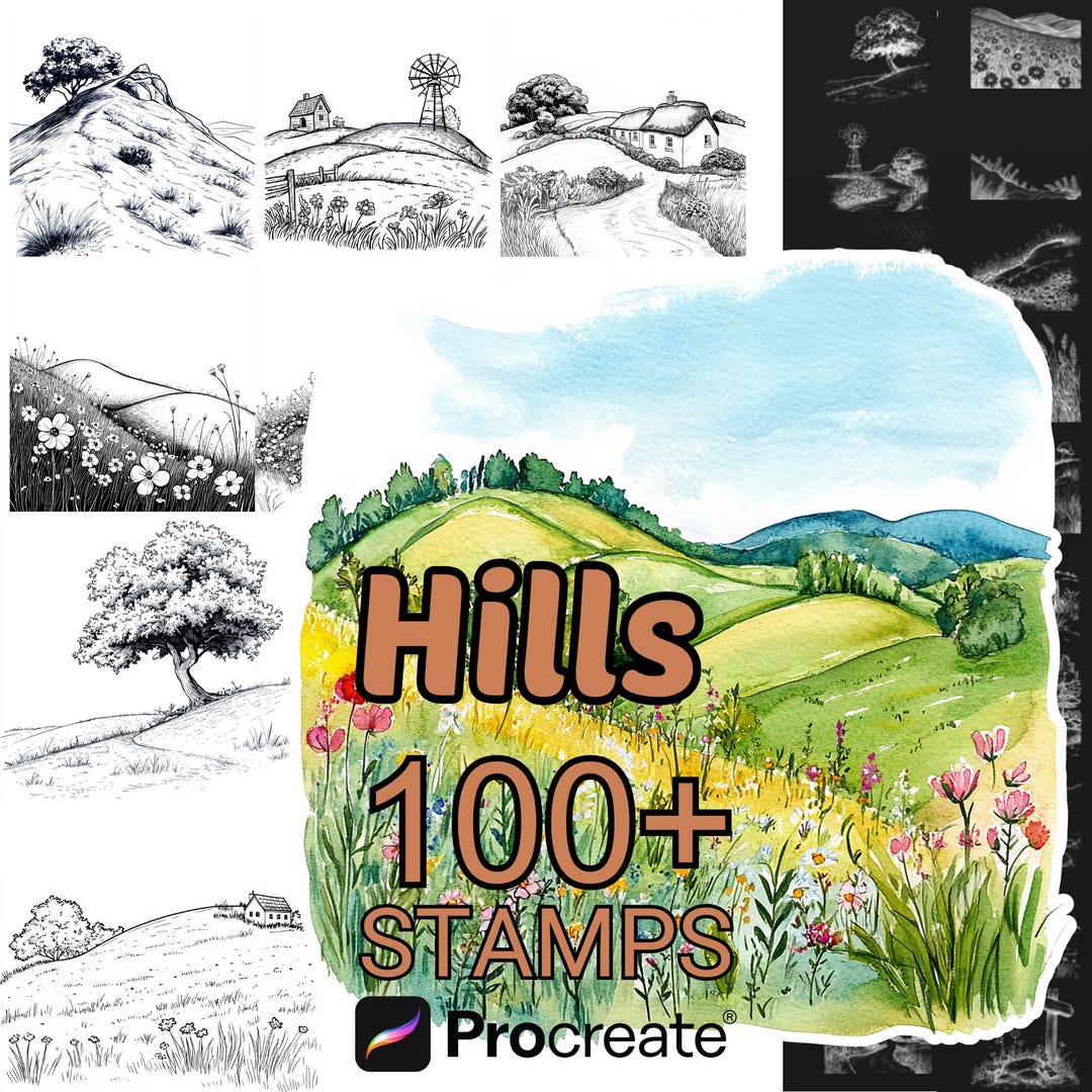 Procreate Hills Brushes | 100+ Hills Landscape Procreate Stamps ...